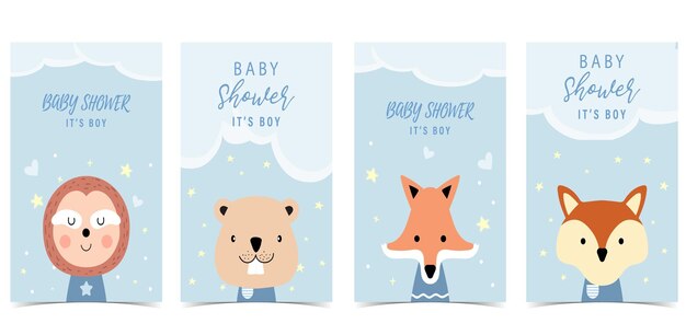 Baby shower blue invitation card for boy with animal