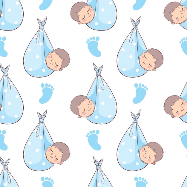 Baby shower boy seamless pattern. vector kids background.