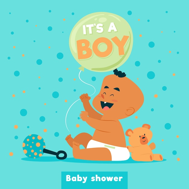 Vector baby shower for boy with cute baby