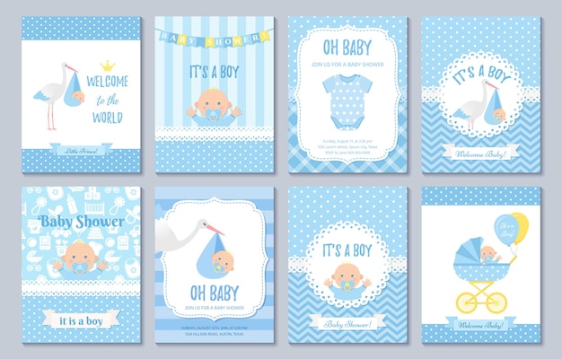 Vettore scheda dell'acquazzone di bambino. baby boy design