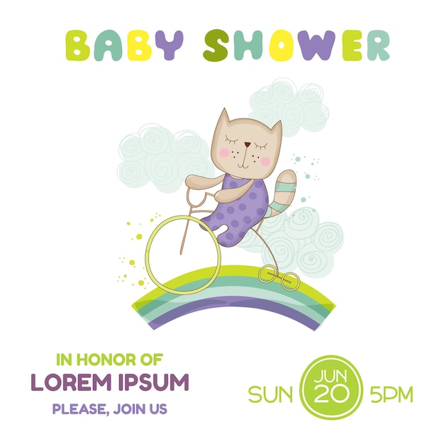 baby shower card baby cat on a bike