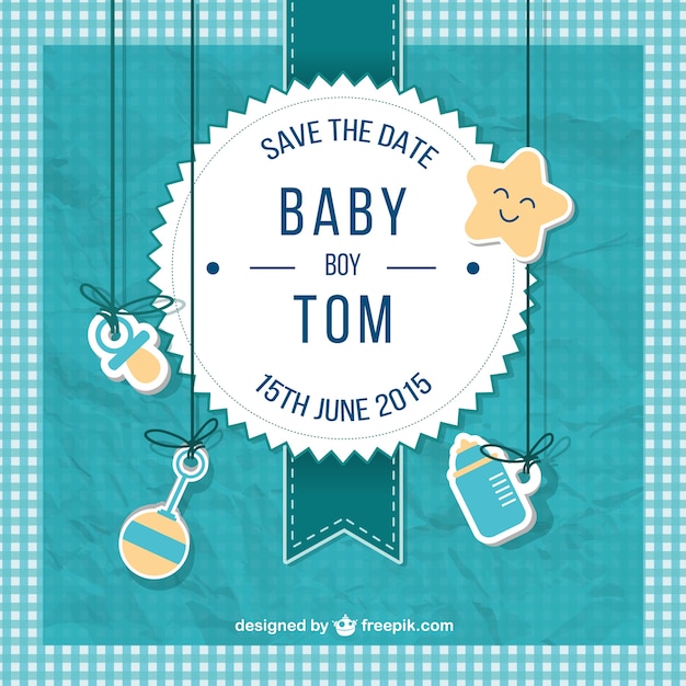 Baby shower card for boy in scrapbook style