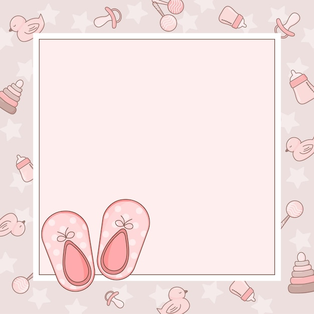 Vector baby shower card for girls with baby shoes