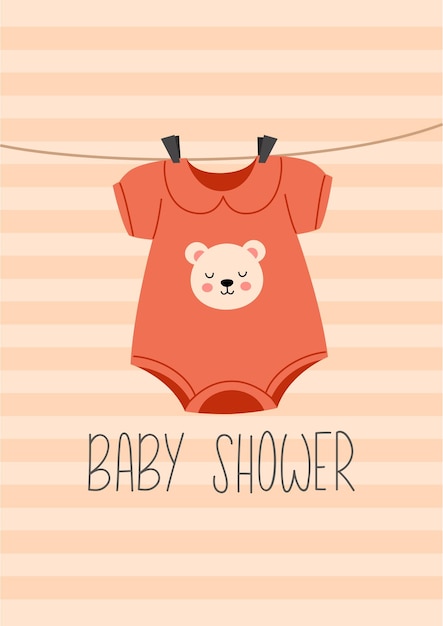 baby shower card invitation with cute newborn clothes vector illustration