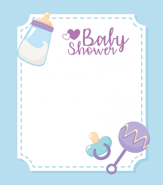 baby shower card, welcome newborn celebration card milk bottle pacifier and rattle