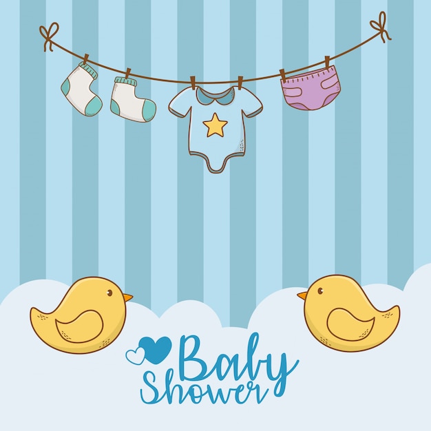 Vector baby shower card with accessories hanging