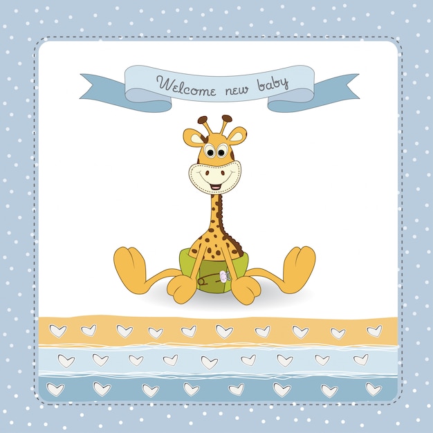 Vector baby shower card with baby giraffe