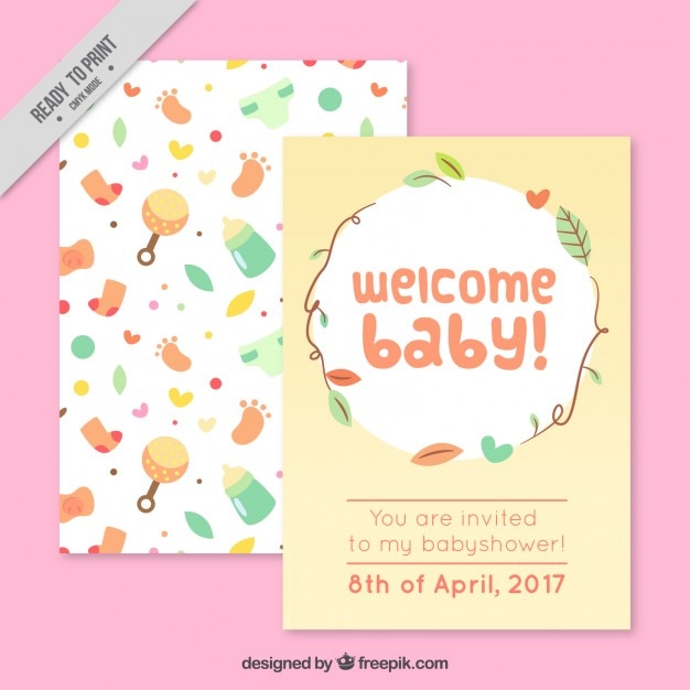 Vector baby shower card with cute baby elements