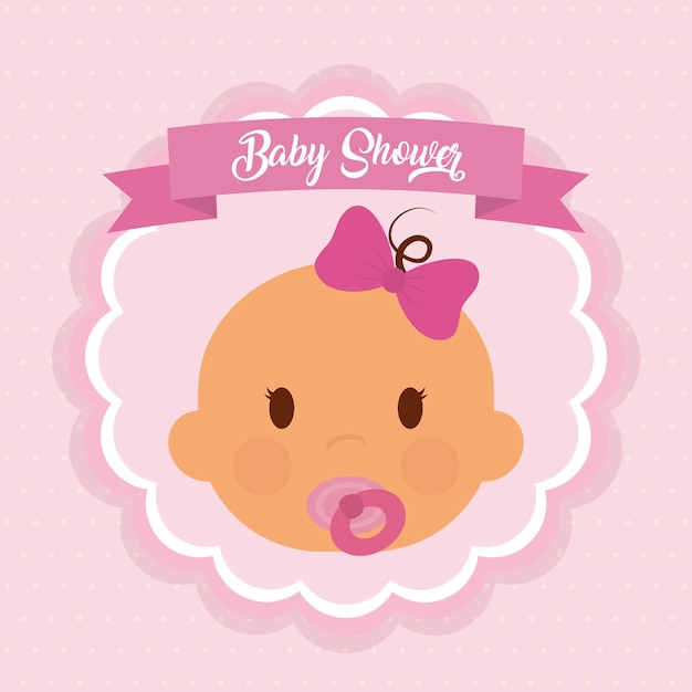 Baby shower card with cute baby girl icon