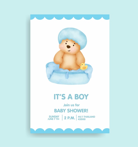 Vector baby shower card with cute bear