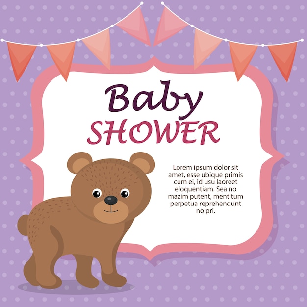 Vettore baby shower card con simpatico orso