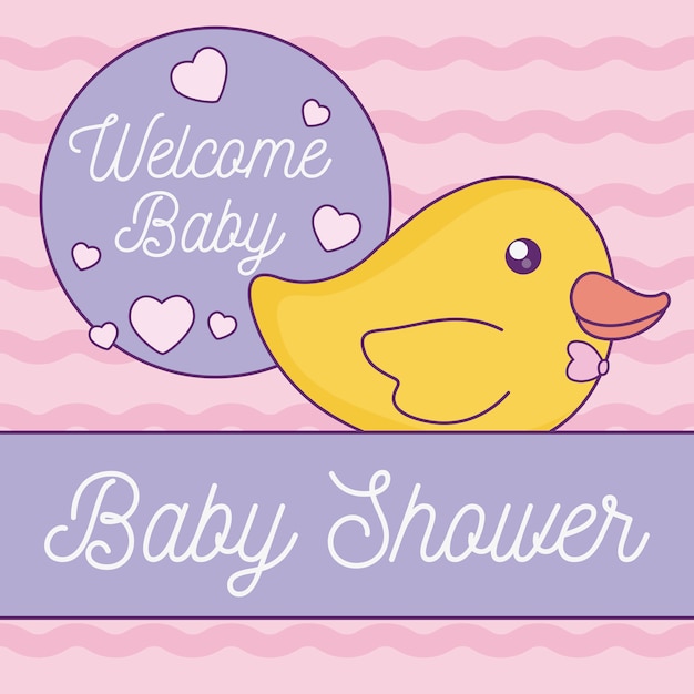 Vector baby shower card with cute duck