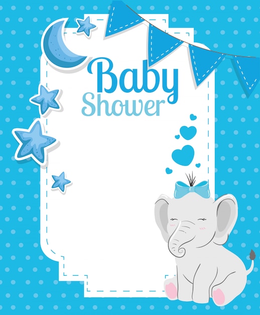 Baby shower card with cute elephant and decoration