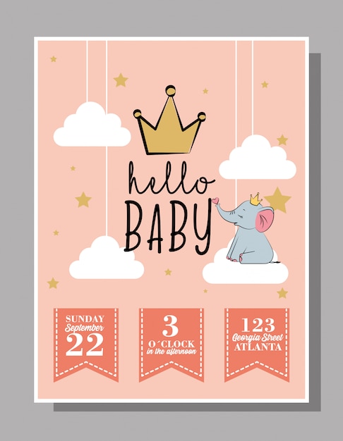 Baby shower card con elefante carino