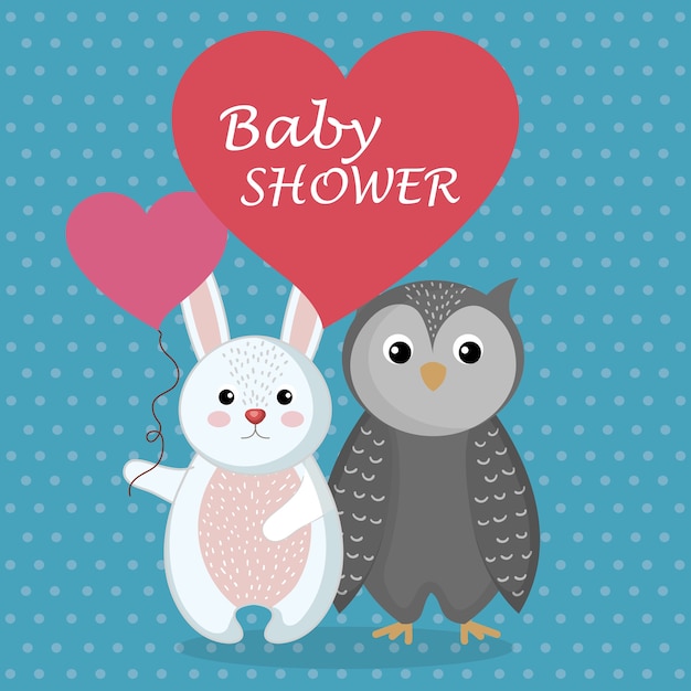 Baby shower card con simpatico coniglio e gufo