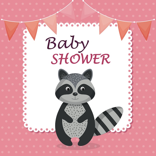 Vector baby shower card with cute raccoon