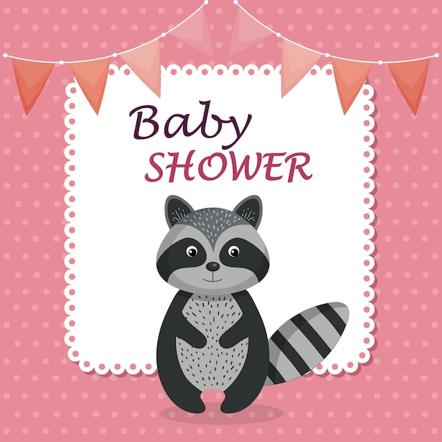 Vettore baby shower card con simpatico procione