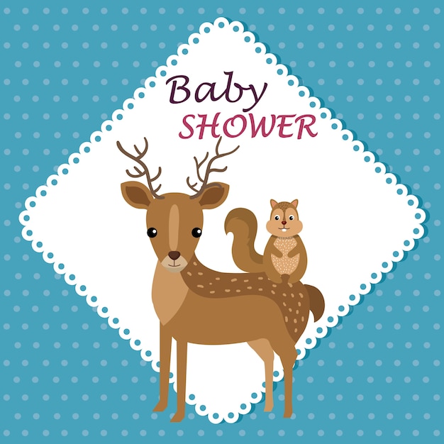 Baby shower card con simpatiche renne e scoiattoli