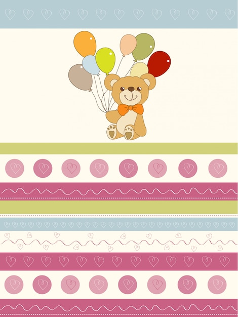 Carta di baby shower con tenero orsacchiotto