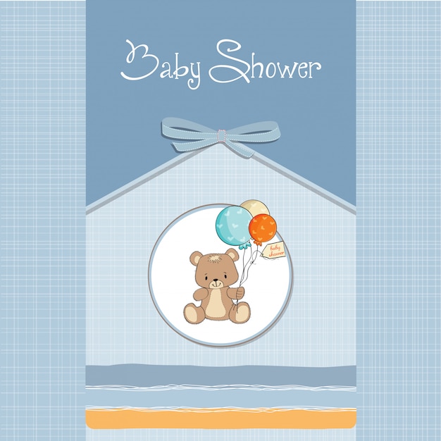 Vettore baby shower card con tenero orsacchiotto