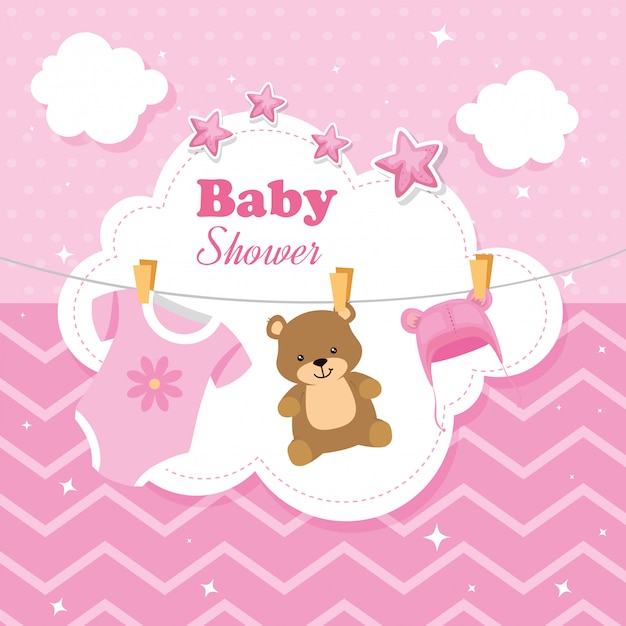 Vector baby shower card with decoration hanging