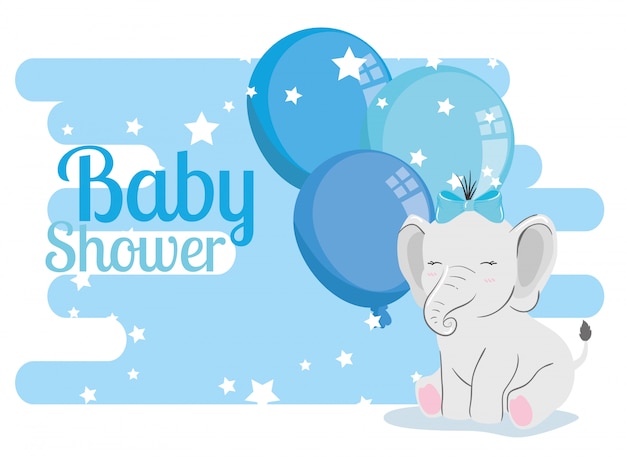 Vector baby shower card with elephant and balloons helium