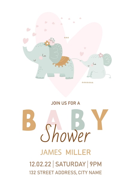 Vector baby shower card with elephant vector illustrations