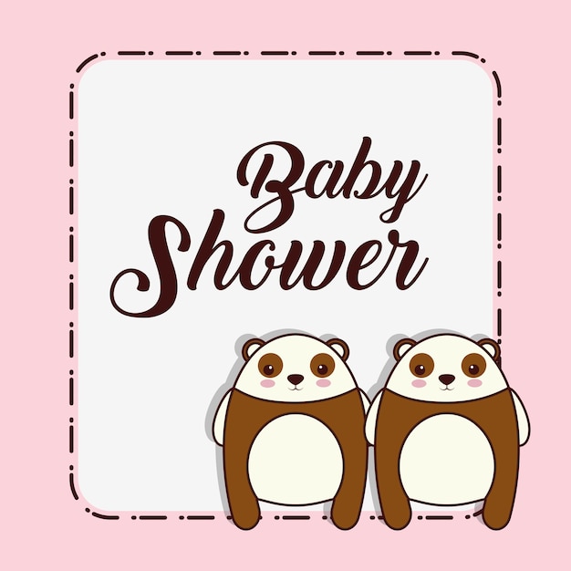 Vector baby shower card with kawaii bears animals icon