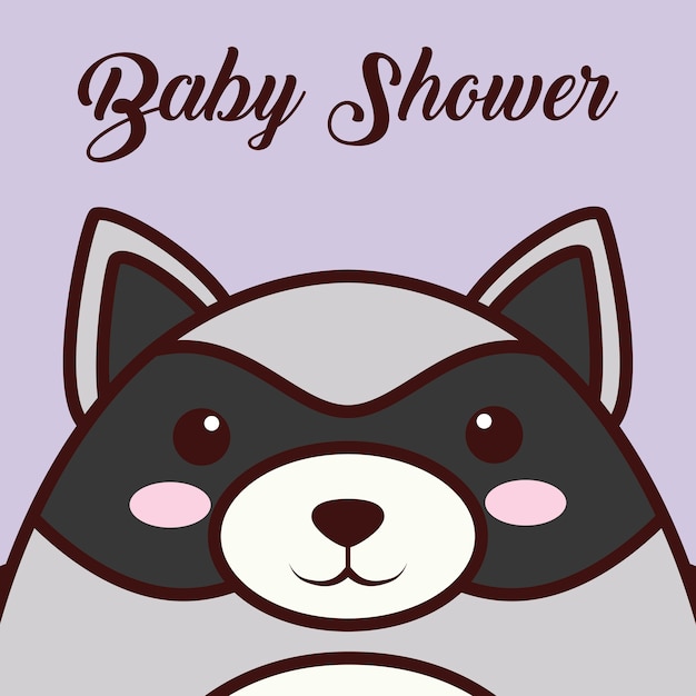 baby shower card with kawaii raccoon animal icon