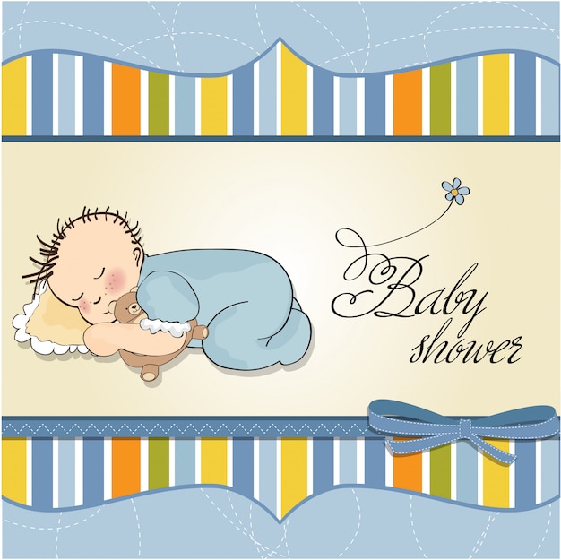 Vector baby shower card with little baby boy sleep