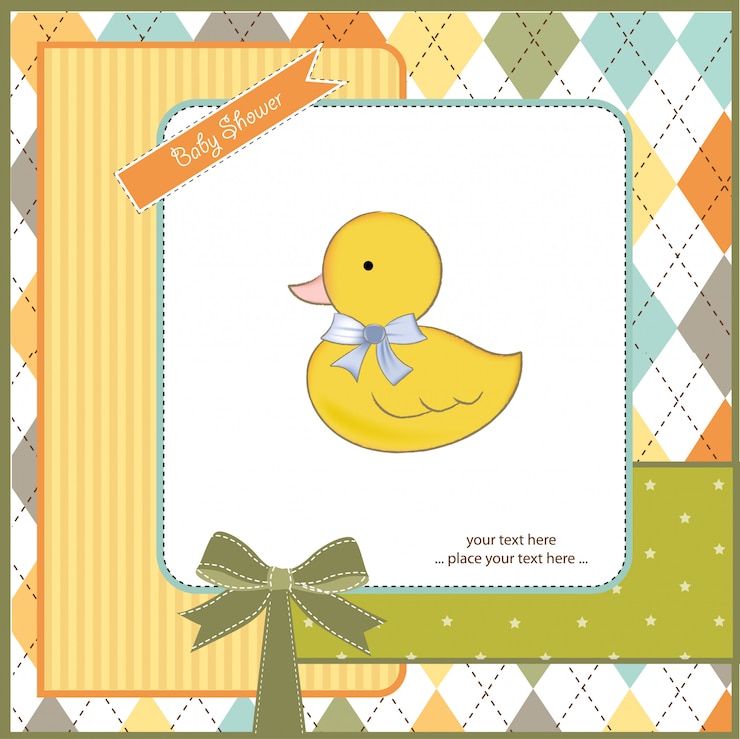 Vector baby shower card with little duc