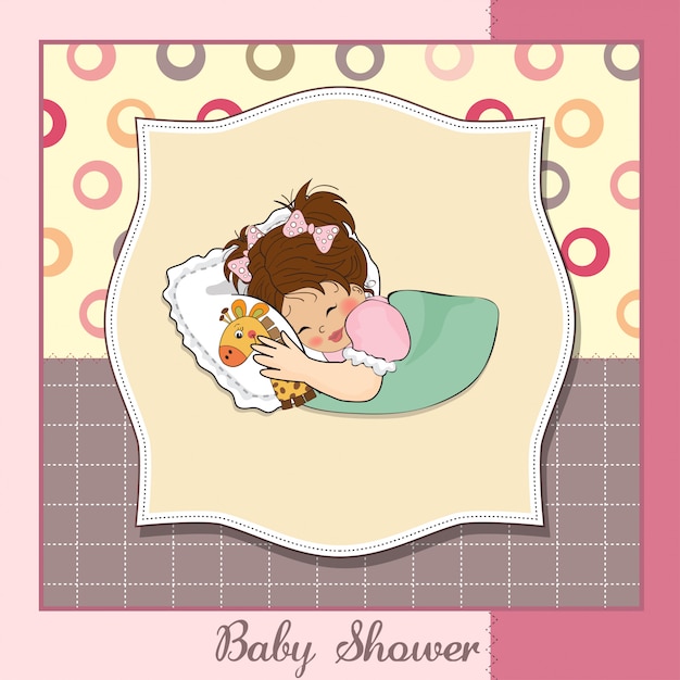 Baby shower card with little girl and her toy