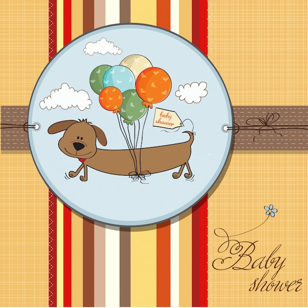 Baby shower card con cane lungo e palloncini