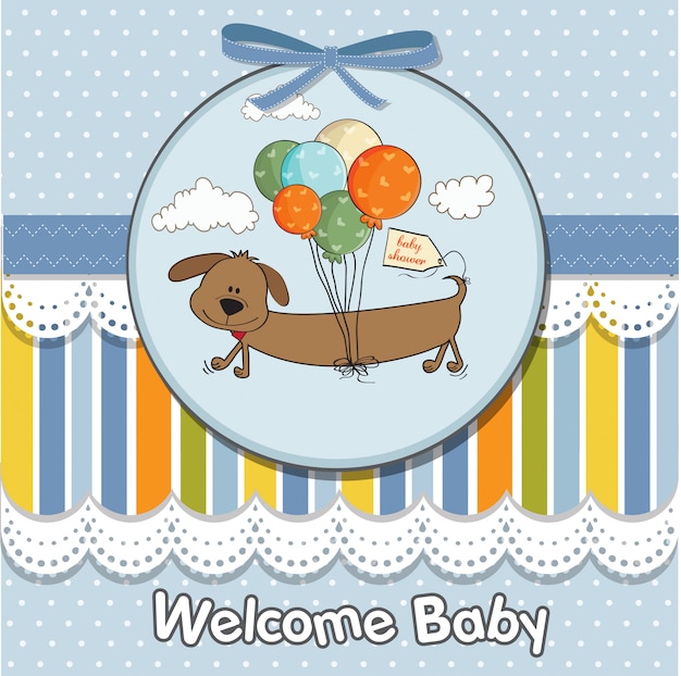 Baby shower card with long dog and balloons