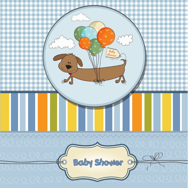 Baby shower card with long dog and balloons