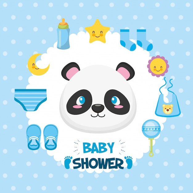 Baby shower card with panda bear and icons