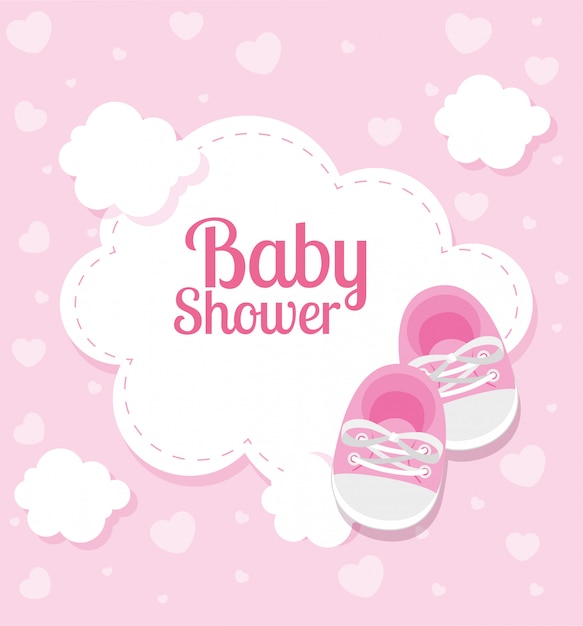 Baby shower card with shoes and clouds