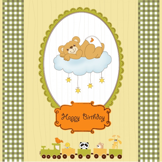 Baby shower card with sleepy teddy bear