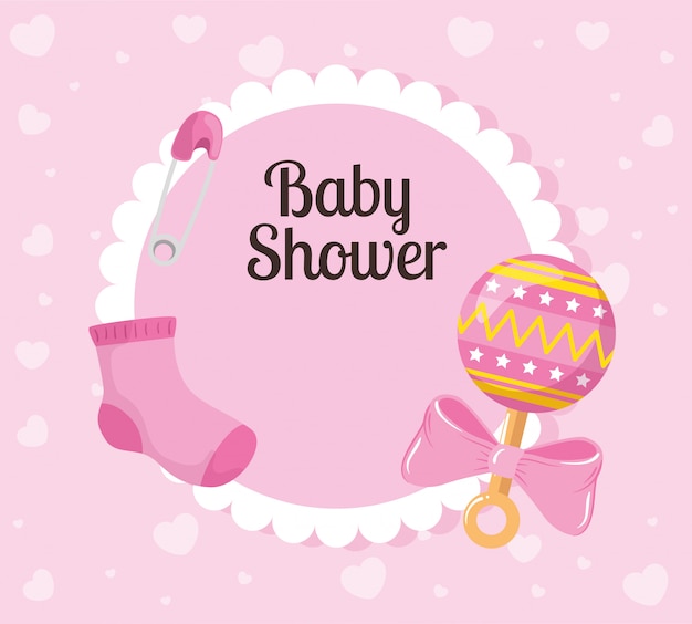 Baby shower card with sock and decoration