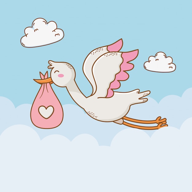 Baby shower card with stork