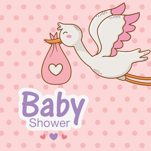 Baby shower card with stork