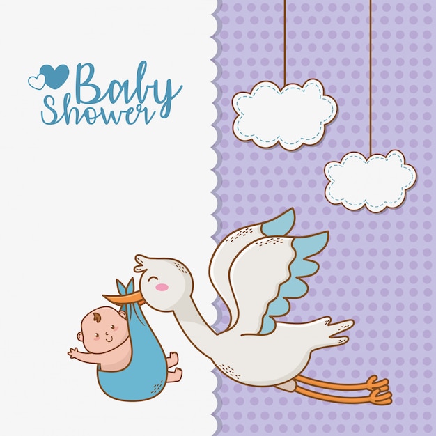 Baby shower card with stork