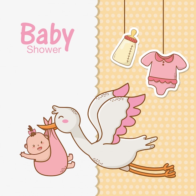 Baby shower card with stork