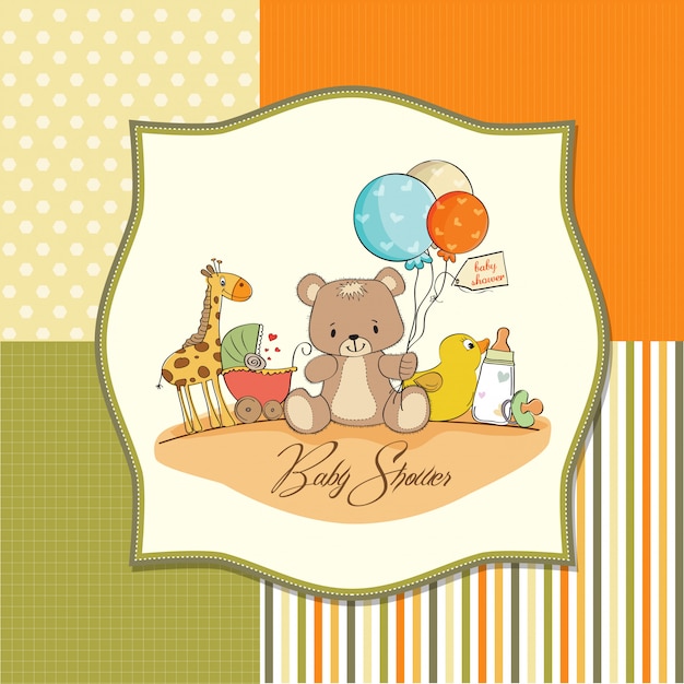 Vettore baby shower card con giocattoli