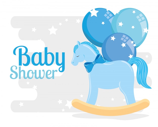 Baby shower card with wooden horse and decoration