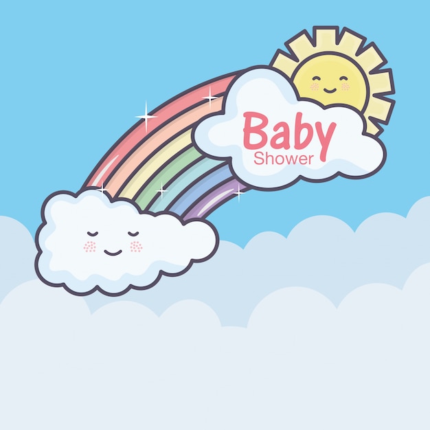 Vettore cielo del sole delle nuvole dell'arcobaleno del fumetto della doccia di bambino