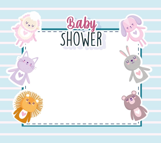 Baby shower simpatici animali cartoon invito carta illustrazione vettoriale