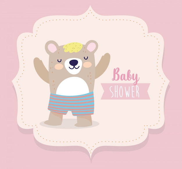 Vector baby shower cute bear with short pants cartoon