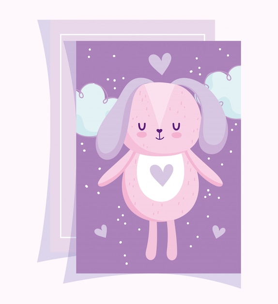 Baby shower, cute dog animal cloud heart love cartoon purple background