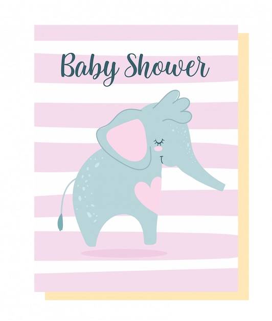 Vector baby shower, cute little elephant animal cartoon, stripes background theme invitation card